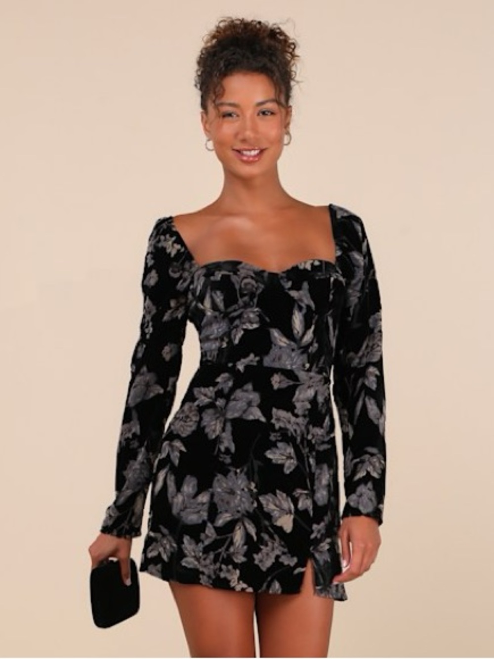 NWT Lulu’s Simply Decadent Black Floral Velvet Burnout Bustier Mini Dress